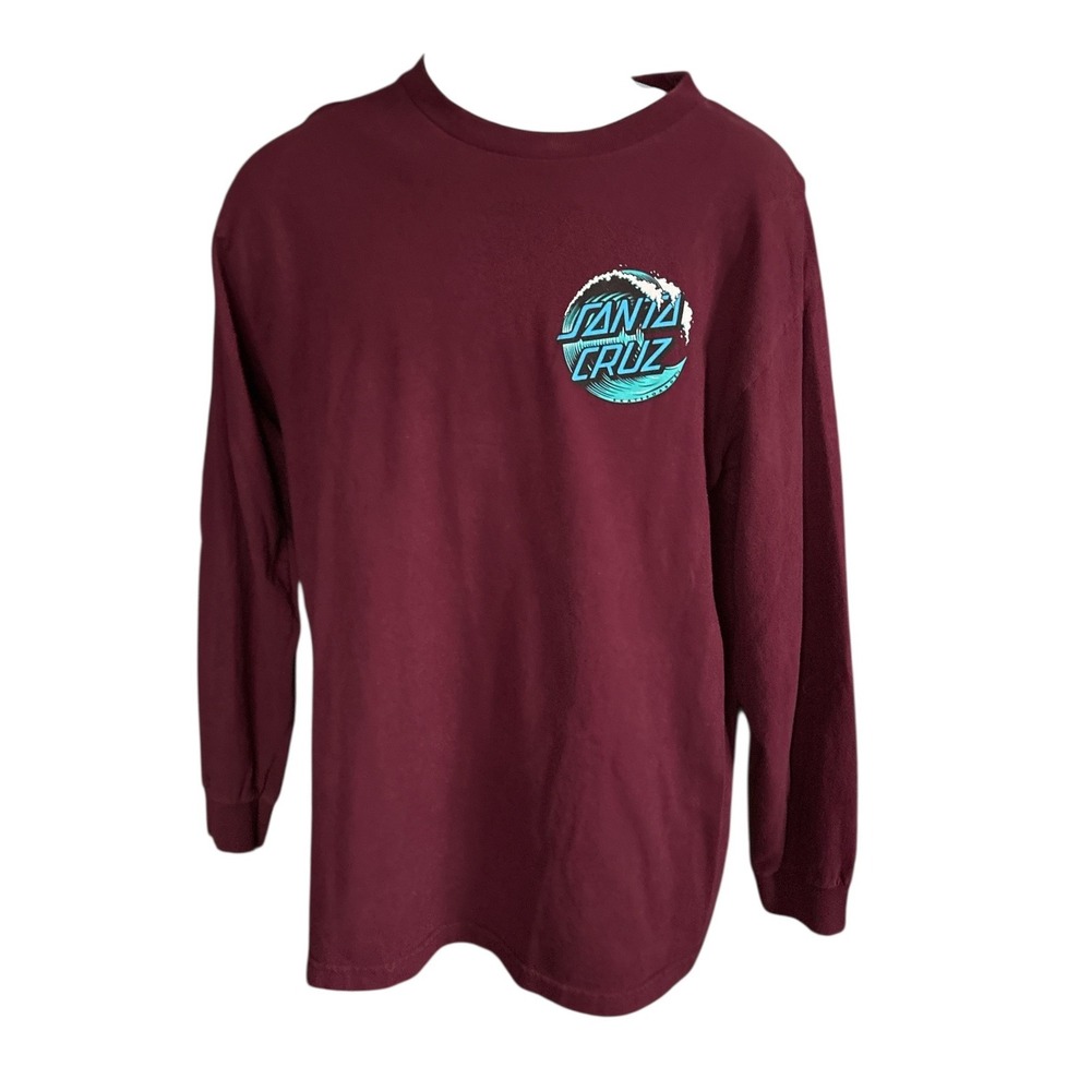 Santa Cruz Skateboards Wave Dot Long Sleeve Burgundy T-Shirt, Large, Surf, Y2K